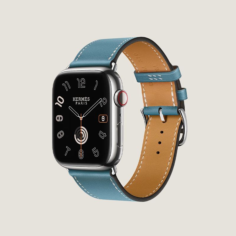 Часы Apple Watch Hermès Series 10 GPS + Cellular 46mm Silver Titanium Case with Bleu Jean Swift Leather Single Tour