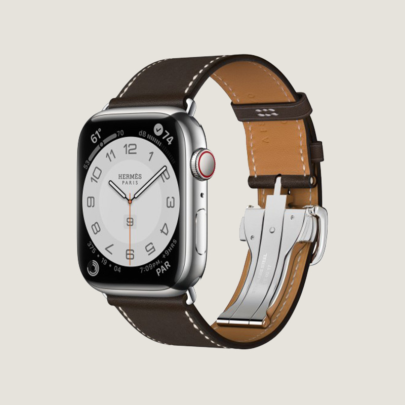 Часы Apple Watch Hermès Series 10 GPS + Cellular 46mm Silver Titanium Case with Ebène Barénia Leather Single Tour Deployment Buckle