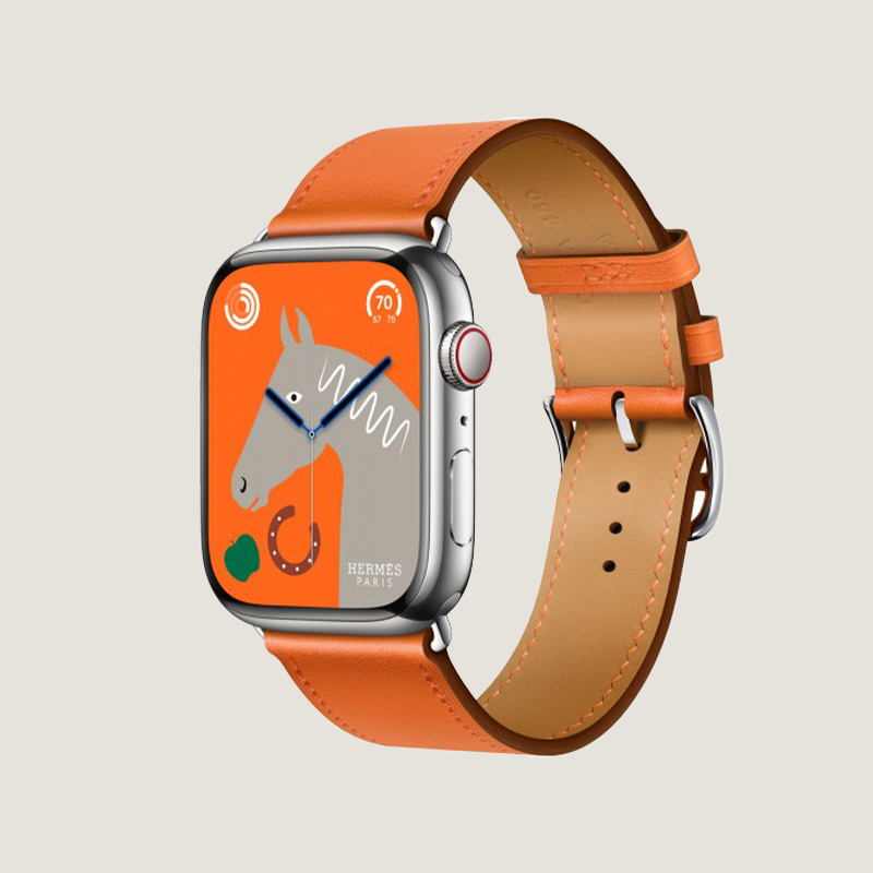 Часы Apple Watch Hermès Series 9 GPS + Cellular 45mm Silver Stainless Steel Case with Orange Swift Leather Single Tour