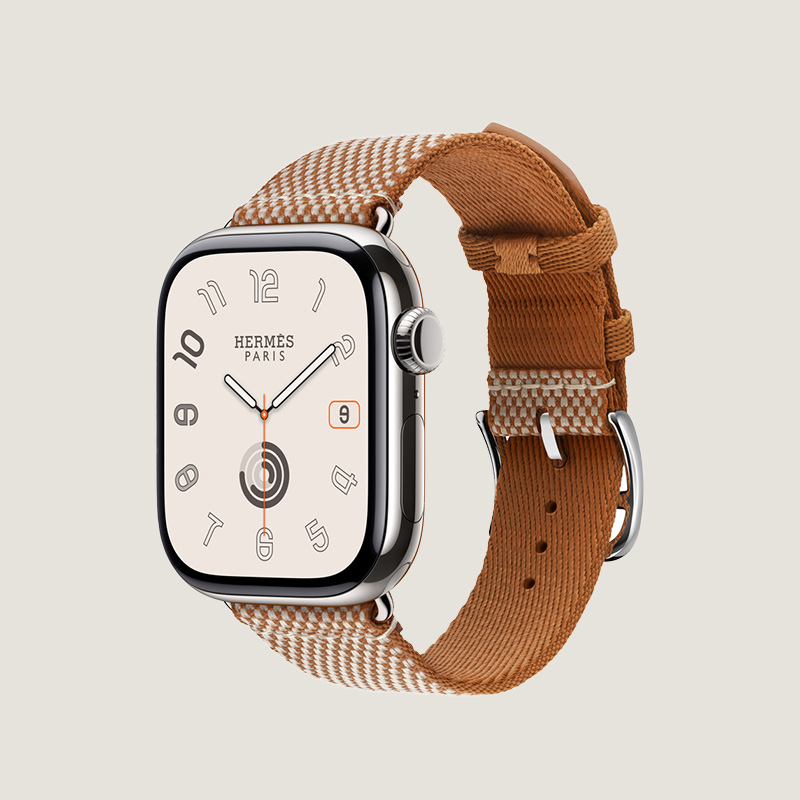 Часы Apple Watch Hermès Series 10 GPS + Cellular 46mm Silver Titanium Case with Gold/Écru Toile H Single Tour