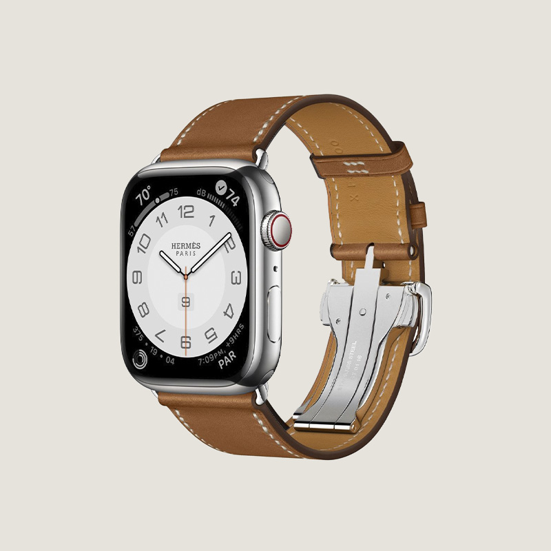 Часы Apple Watch Hermès Series 10 GPS + Cellular 46mm Silver Titanium Case with Fauve Barénia Leather Single Tour Deployment Buckle