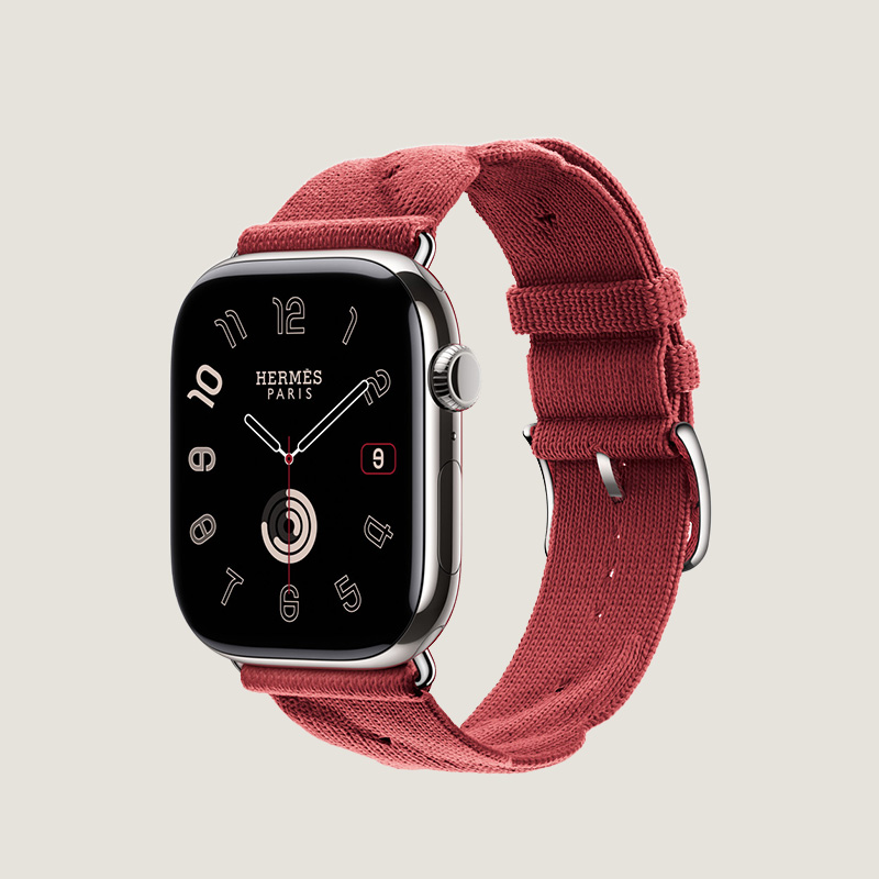 Часы Apple Watch Hermès Series 10 GPS + Cellular 46mm Silver Titanium Case with Rouge Grenat Torsade Single Tour