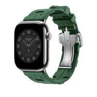 Часы Apple Watch Hermès Series 10 GPS + Cellular 46mm Silver Titanium Case with Vert Moyen Kilim Single Tour Deployment Buckle