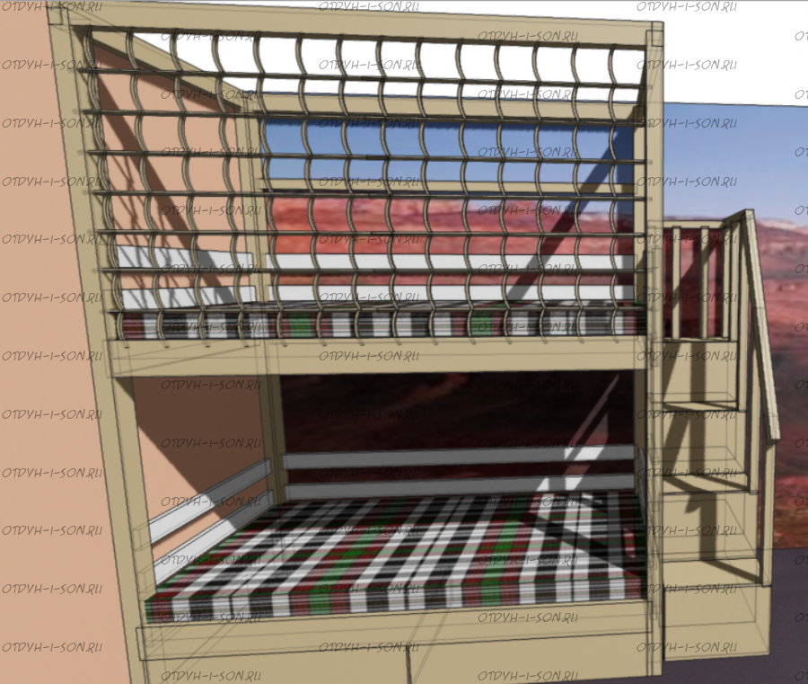 Кровать двухъярусная Домик Fairy Land Sky Santana №5Л, Массив