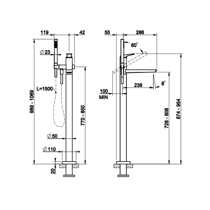 Смеситель для ванны Gessi Ventaglio 72028 схема 8