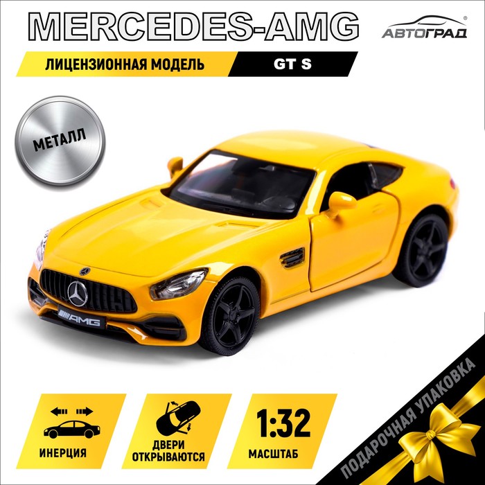 Машина металлическая MERCEDES-AMG GT S, 1:32, открываются двери, инерция, цвет жёлтый