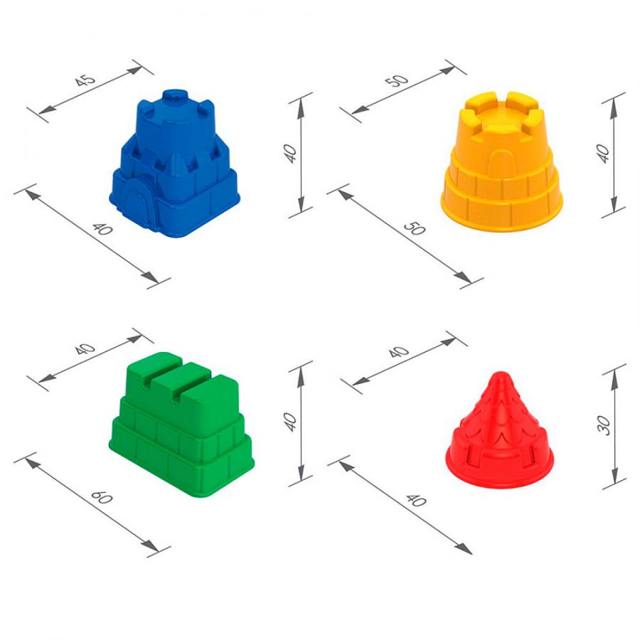 Набор для песка №135 (ведерко ШКД17, совочек мал. Шкода, 4 формочки "Башенки")