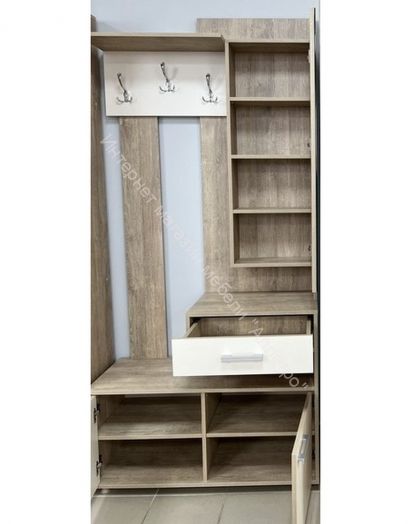 Вешалка с зеркалом "Граф" (правое исполнение) Перламутр/Дуб баррик