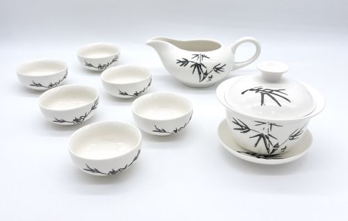 Набор для чайной церемонии"Черный бамбук"Гайвань 100 мл+ Чахай 130 мл(чаша справедливости) + 6 пиал  по 25 мл