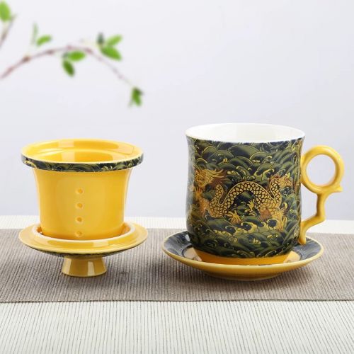 Кружка с ситом " Дракон в зеленом море" фарфор 280 мл