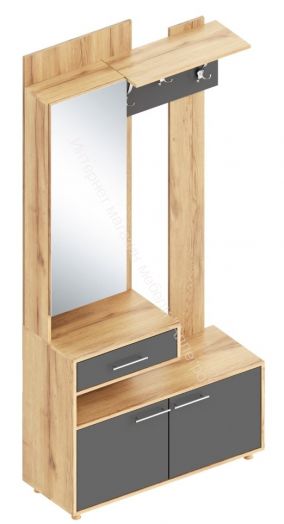 Вешалка с зеркалом "Граф" (левое исполнение) Тёмно серый/Дуб золотистый