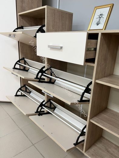 Обувница "Граф" 3-х створчатая с ящиком Перламутр/Дуб баррик