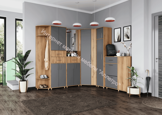 Обувница "Граф" 3-х створчатая Тёмно серый/Дуб золотистый