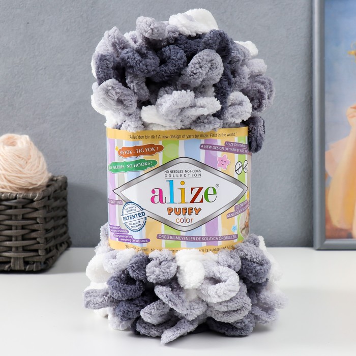 Плюшевая пряжа для вязания руками ALIZE, Puffy color, 100 % микрополиэстер, 9 м/100 г, (5925)