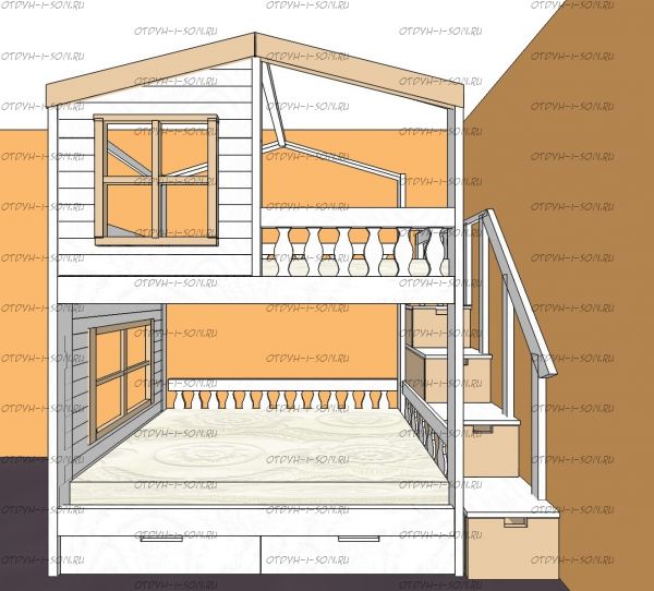 Кровать двухъярусная, Кровать-домик Roof