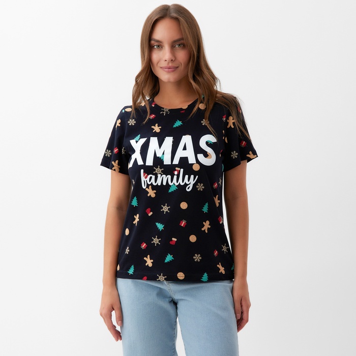 Футболка женская KAFTAN "Xmas family" размер 48-50, черный