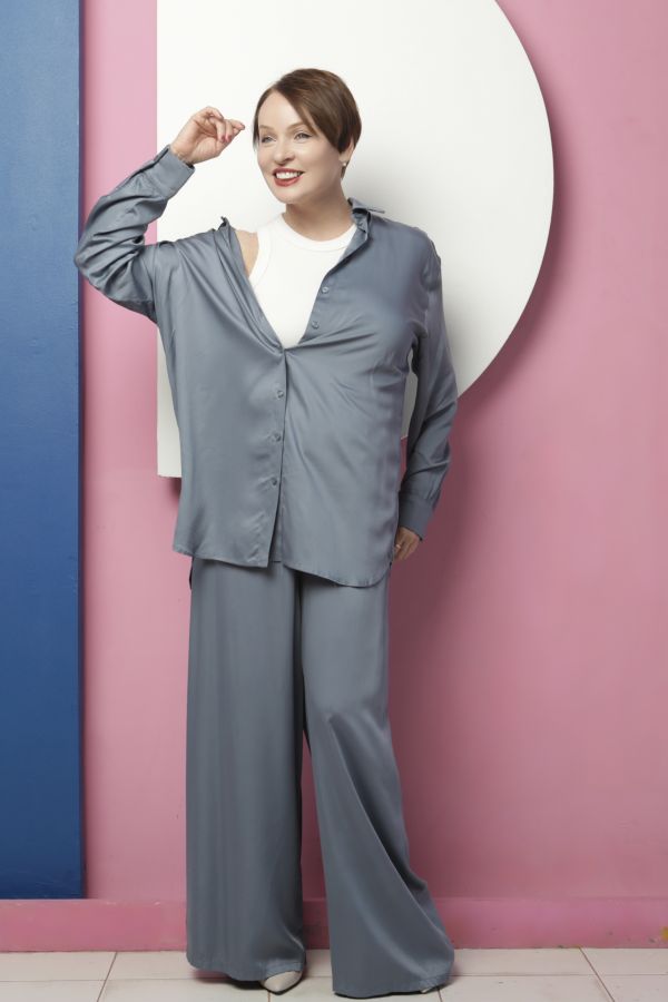 Брюки из бамбука синие