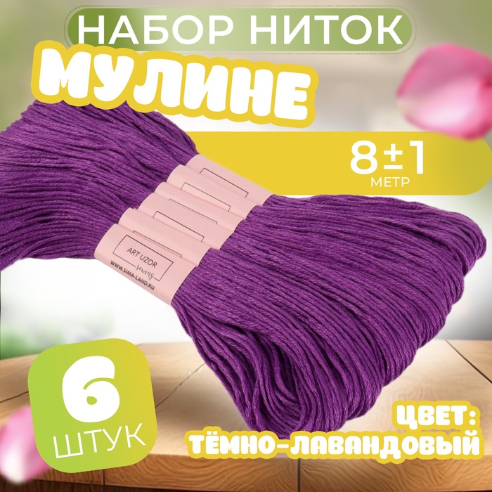 Набор ниток мулине №3348, 8 ± 1 м, 6 шт, цвет тёмно-лавандовый