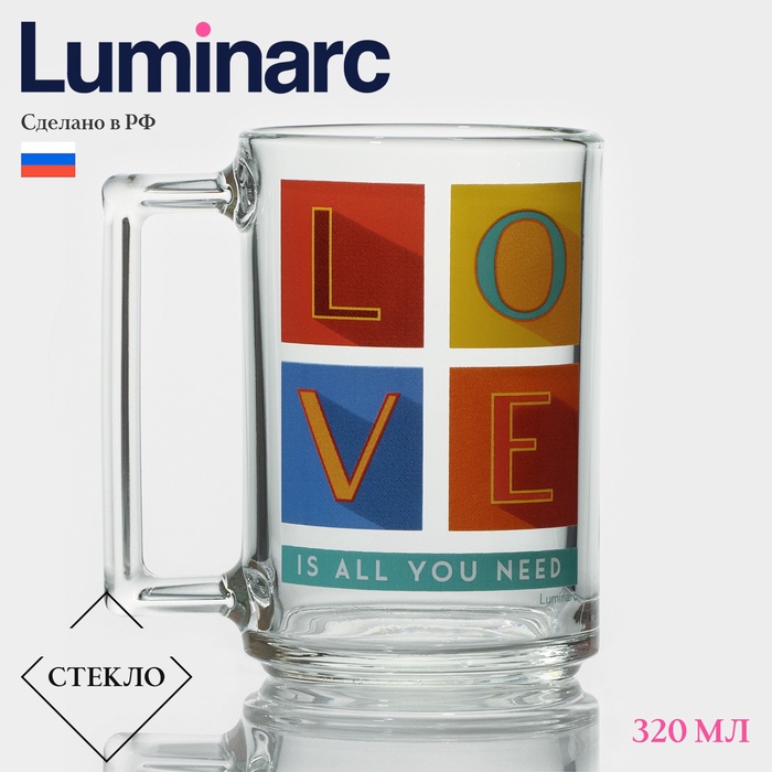 Кружка Luminarc «Фитнес», 320 мл, стекло, рисунок МИКС