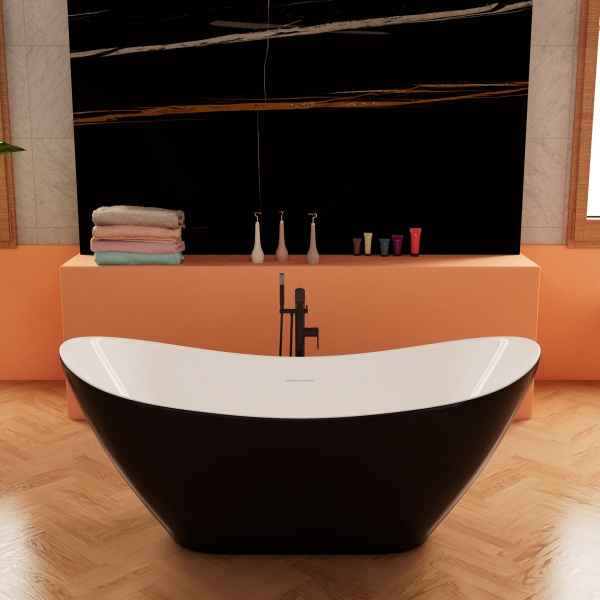 Изображение Черно-белая отдельностоящая ванна Frank F6107 White/Black