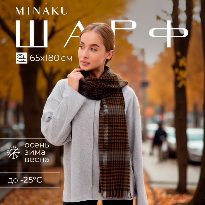 Шарф зимний с кистями MINAKU 65*180 + 8 см цвет коричневый