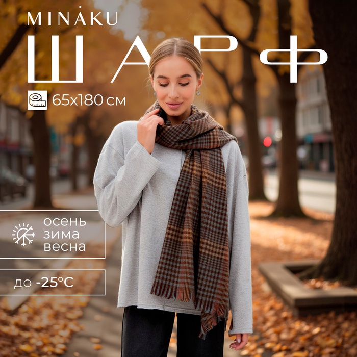 Шарф зимний с кистями MINAKU 65*180 + 8 см цвет коричневый