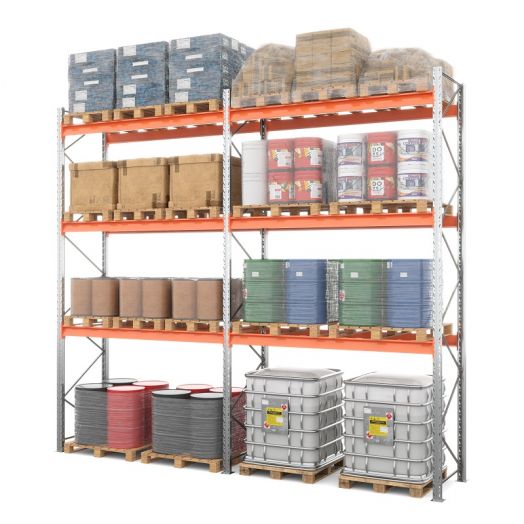 Две секции стеллажа металлического паллетного , 4 яруса