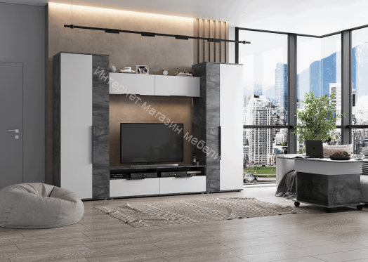 Шкаф 2-ств c полками "Моника" Белый Лофт/Айрон Рок