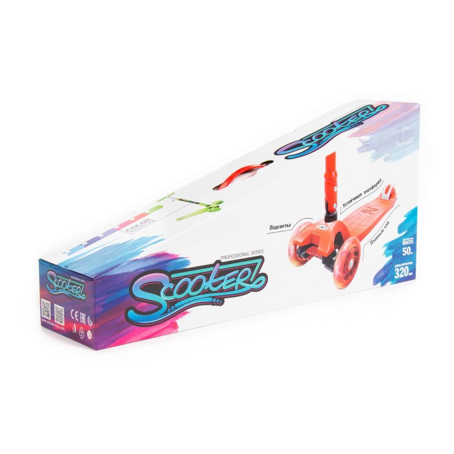 0072C Детский самокат (со складной ручкой) (красно-чёрный) (в коробке)