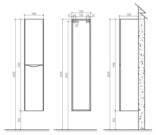 Шкаф подвесной, левосторонний BelBagno ANCONA-N-1700-2A-SC-BF-L ФОТО