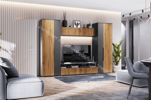 Шкаф настенный 1200  "Моника"  Дуб золотистый/Тёмно серый