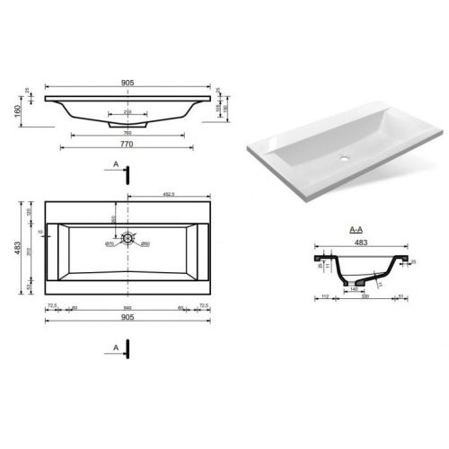 Тумба с раковиной Эстет Рава 90 см  900-1070x505 мм Рава 90 2 ящ ФОТО