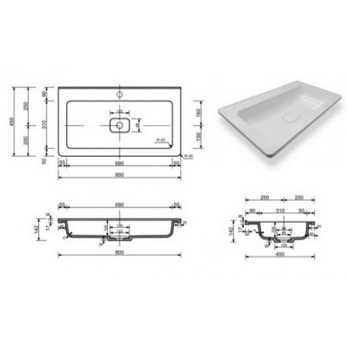 Накладная раковина Эстет Kare Luxe 80x45 ФР-00014939 схема 2