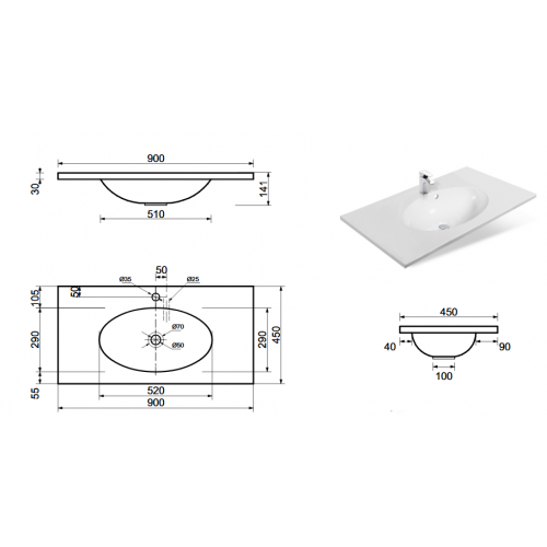 Раковина Эстет Vegas 90 см ФР-00014923 схема 2