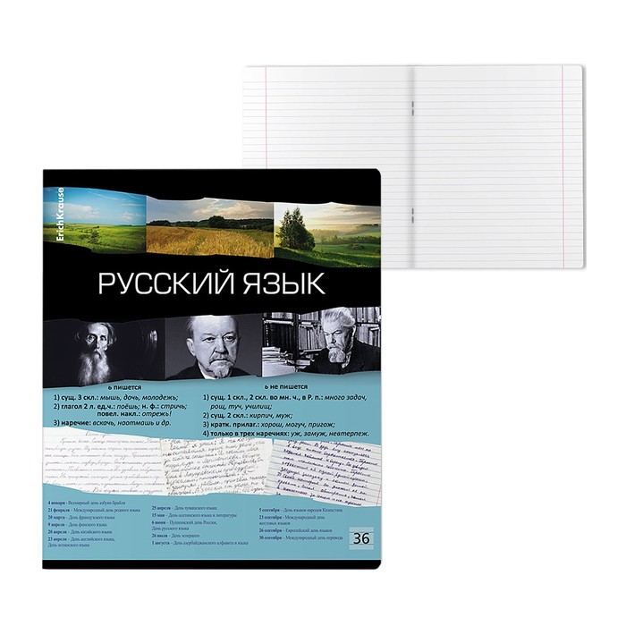 Тетрадь предметная РУССКИЙ ЯЗЫК, 36 листов в линейку, ErichKrause Timeline, мелованный картон, блок офсет 100% белизна, инфо-блок