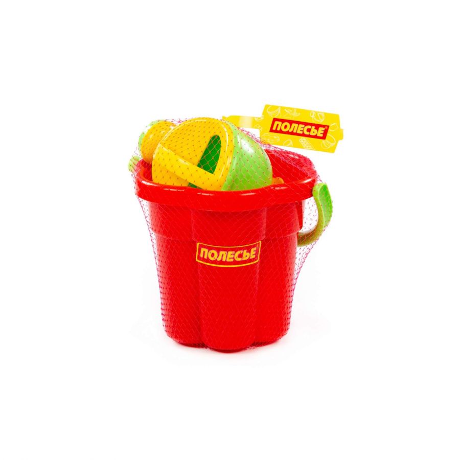 Набор №166: ведро-цветок большое, лопатка №5, грабельки №5, формочки (котёнок + медведь), лейка малая №4