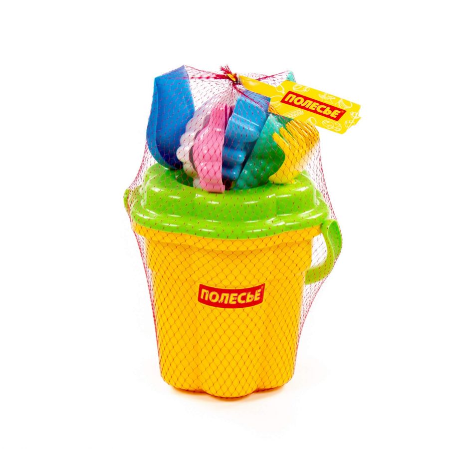 Набор №362: ведро-цветок большое, ситечко-цветок большое, лопатка №5, грабельки №5, формочки 4 шт