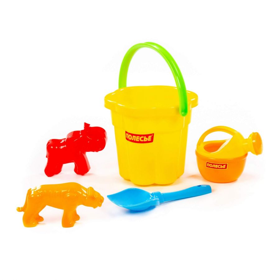 Набор №364: ведро-цветок большое, лопатка №5, формочки (тигр + мамонт), лейка малая №4