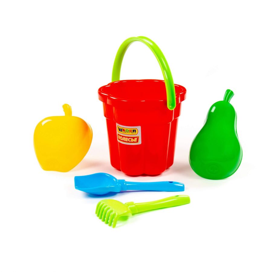 Набор №398: ведро-цветок большое, лопатка №5, грабельки №5, формочки Фрукты" большие 2 шт