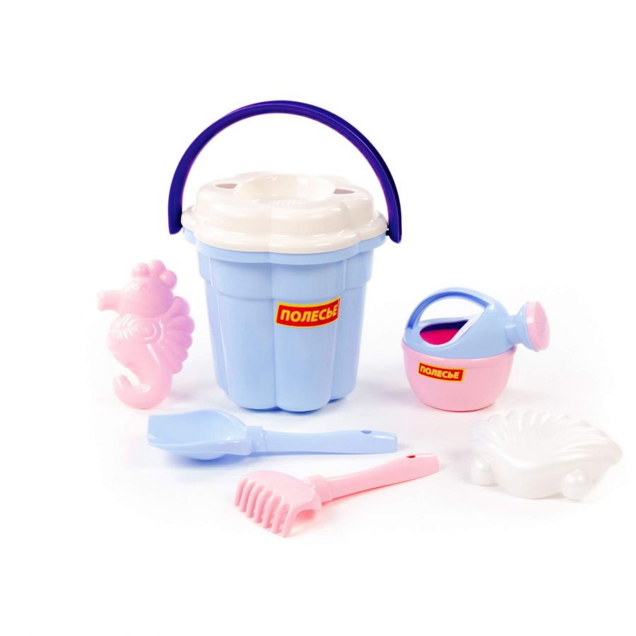 Набор №651 сафари: ведро-цветок большое, ситечко-цветок большое, лопатка №5, грабельки №5, формочки (ракушка №1 + морской конёк), лейка малая №4