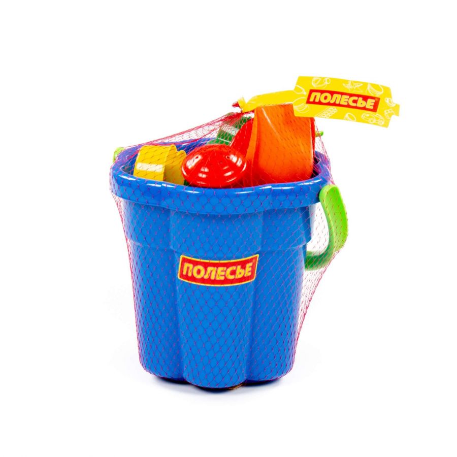 Набор №95: ведро-цветок большое, лопатка №5, грабельки №5, формочки (белочка + пёсик), лейка большая