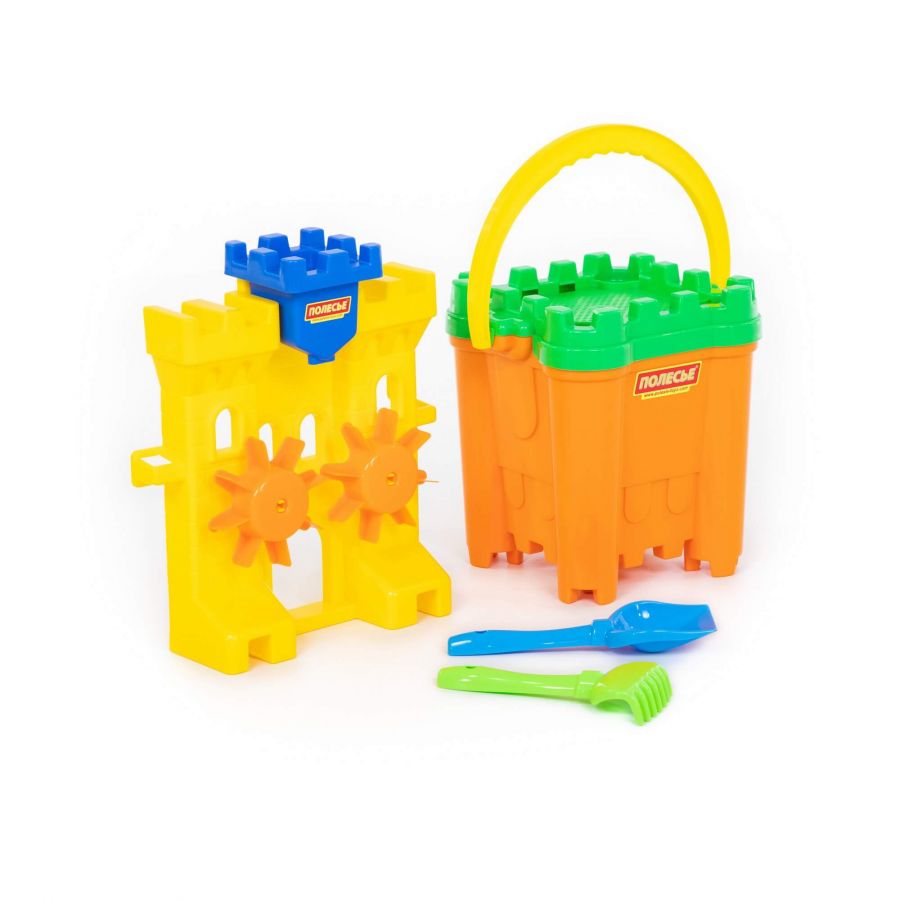 Набор №467: песочная мельница "Крепость", ведро-крепость "Макси", сито-крепость "Макси", лопатка №5, грабельки №5