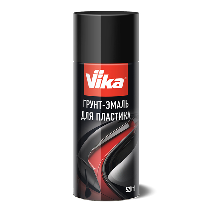 Vika Аэрозольный грунт-эмаль для пластика, цвет черный, RAL 9005, объем 520мл.