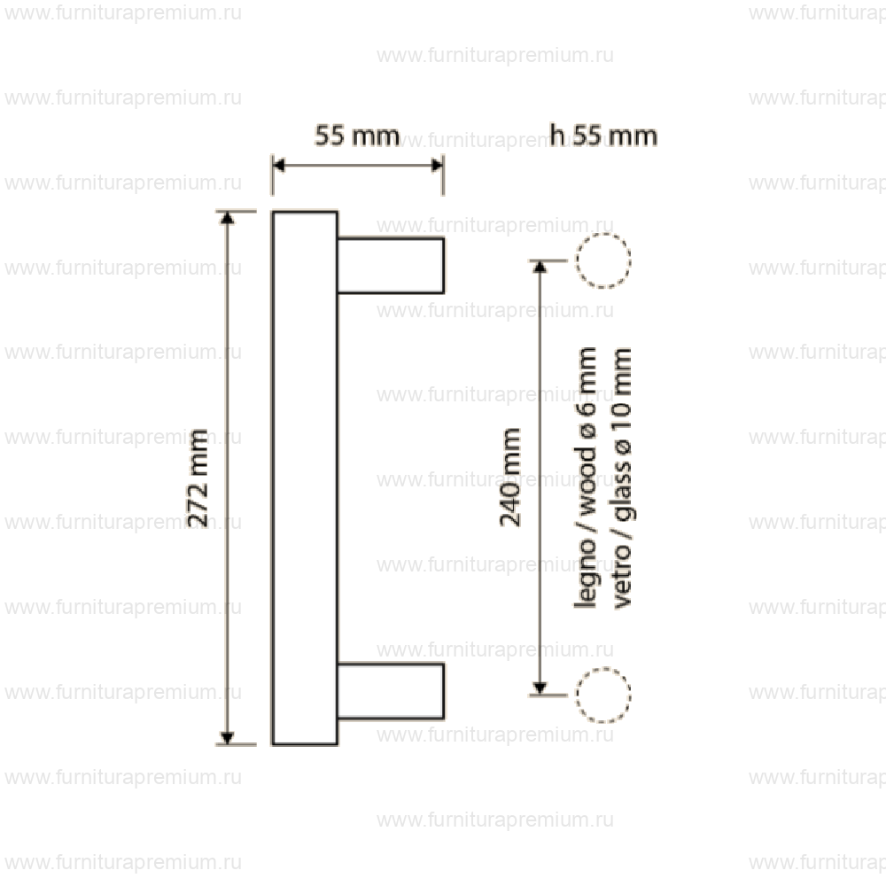 Ручка-скоба Linea Cali Elle Pelle 1052 MZ со смещенной осью. Длина 272 мм.